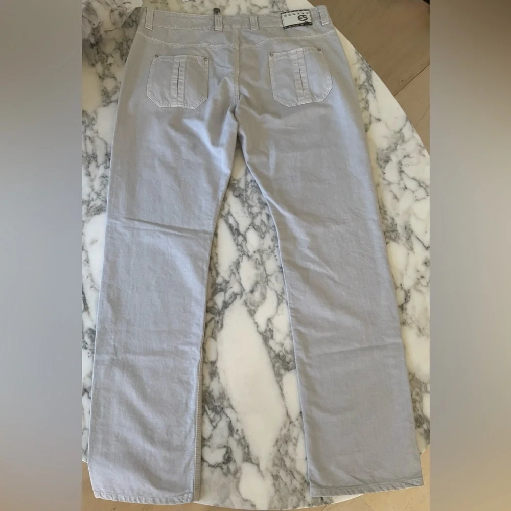 NWT ERMANNO SCERVINO Grey Jeans Cool Leather and Metal brand tag on back IT54 - Picture 3 of 12